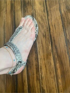 Guess Silver Gray Snake-Print Embellished Sandal